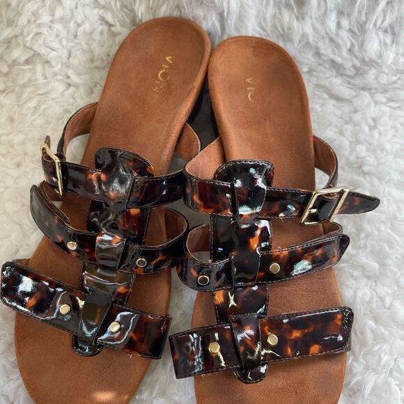 VIONIC RADIA Tortoise Patent Adjustable Strap Wedge Sandals Size 9 - Picture 4 of 10